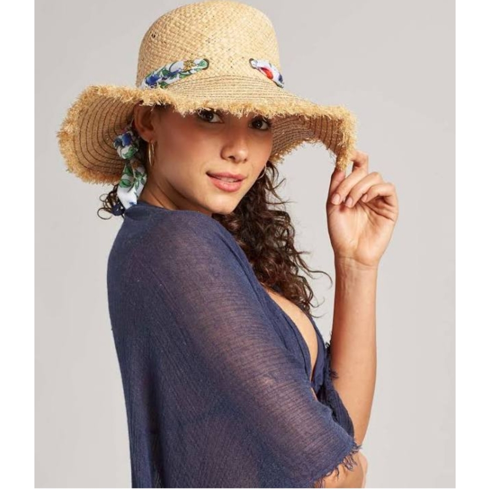 Echo Silk-Tie Raffia Sun Hat Natural